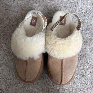 UGG Beige and Cream Shearling Clogs